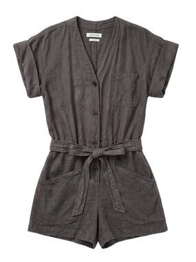 OVERLOVER grey lightweight classic quiet luxury linen romper S